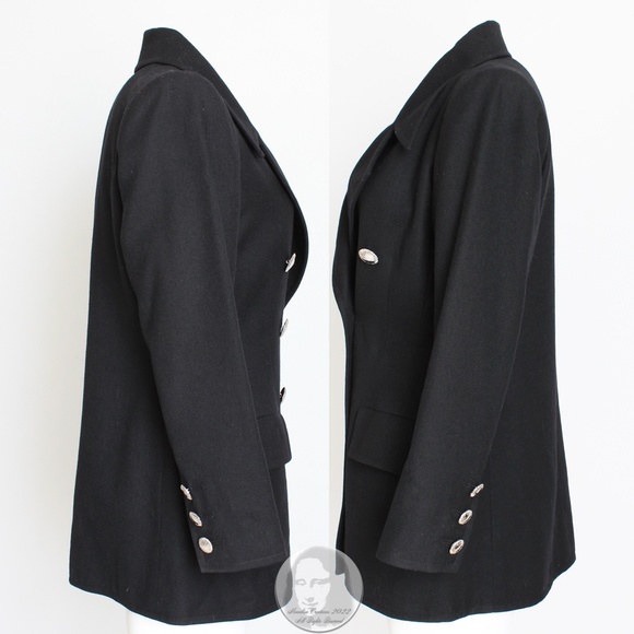 Yves Saint Laurent Jacket Black Wool Double Breasted Pea Coat Jacket Vintage 90s - Picture 6 of 11